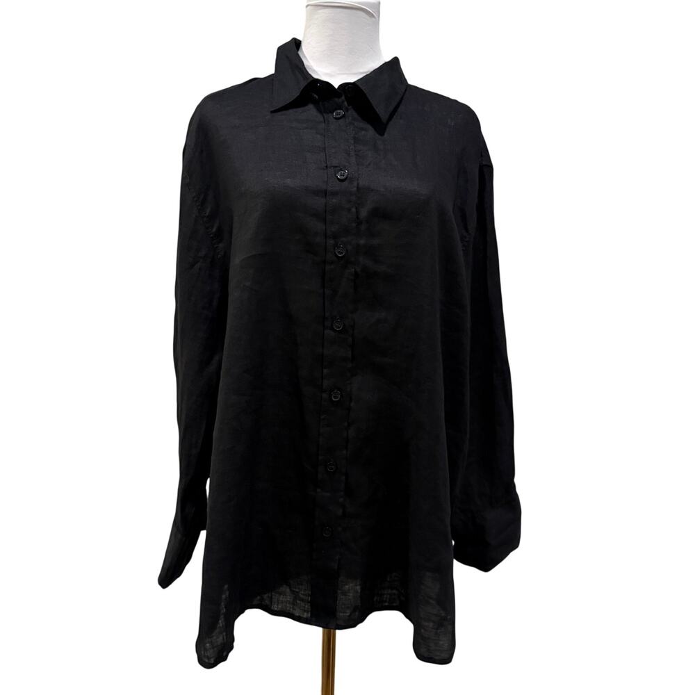 Zara Black 100% Linen Oversized Button Down Shirt Women XL Resort Chic Capsule